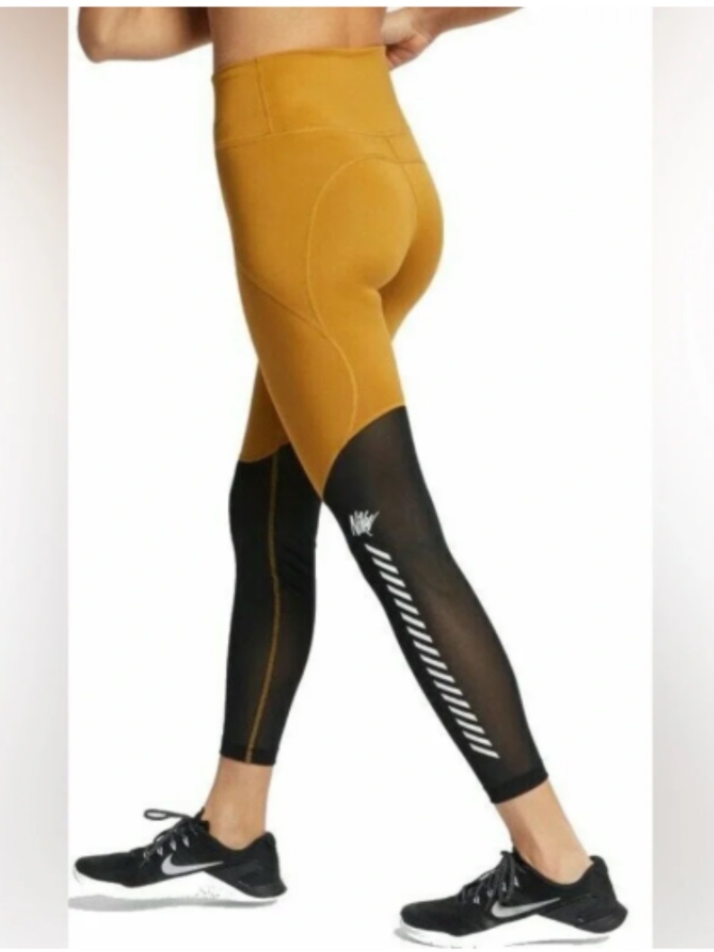 Nike Dri-FIT Colorblock Training Leggings Gold and Black M